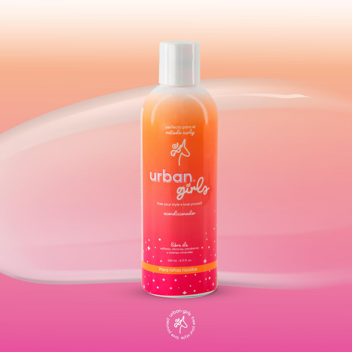 URBAN CURLS Acondicionador para Cabello Rizado de Niñas 240 ml – Sin Sulfatos, Parabenos ni Siliconas – Con Aceite de Coco e Ingredientes Naturales – Define Rizos, Suaviza, Hidrata y Facilita el Desenredo
