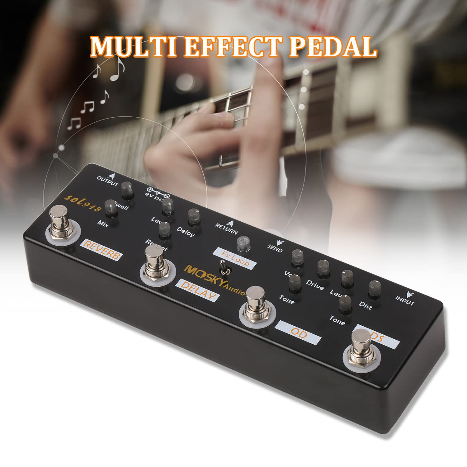 Ll SOL918 Pedal multiefectos 5 en 1 Pedal de efectos combinados para guitarra True Bypass Dispositivo de efectos combinados multien uno Reverb Delay FX Loop Overdrive Distorsión para guitarra Bajo Produ