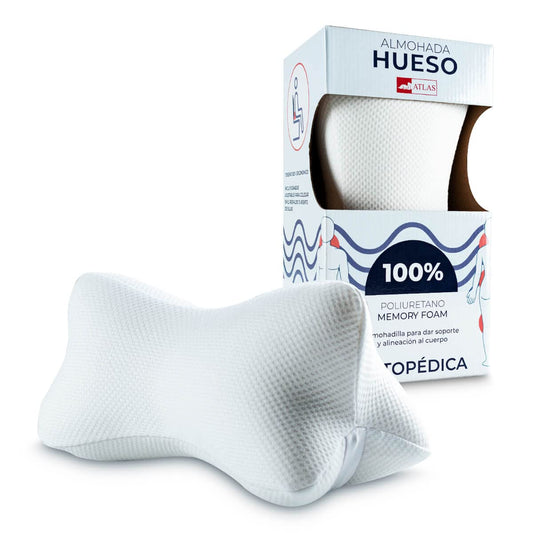 ATLAS DEL DESCANSO Almohada Cervical, Almohada ortopedica Memory Foam, Almohada Hueso para Soporte con Alineación de Zona Lumbar y Cuello, Almohada con Liberación de Puntos de Presión.