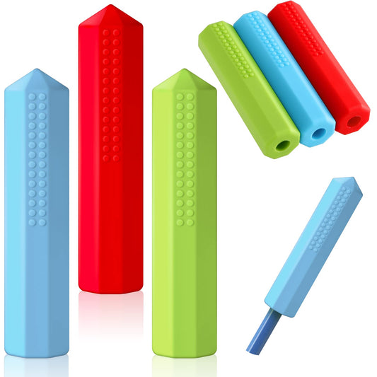 Eersida - Juego de 6 piezas de lápices sensoriales masticables para lápices masticables, juguetes sensoriales para niños y niñas, necesidades motoras orales (rojo, azul, verde)