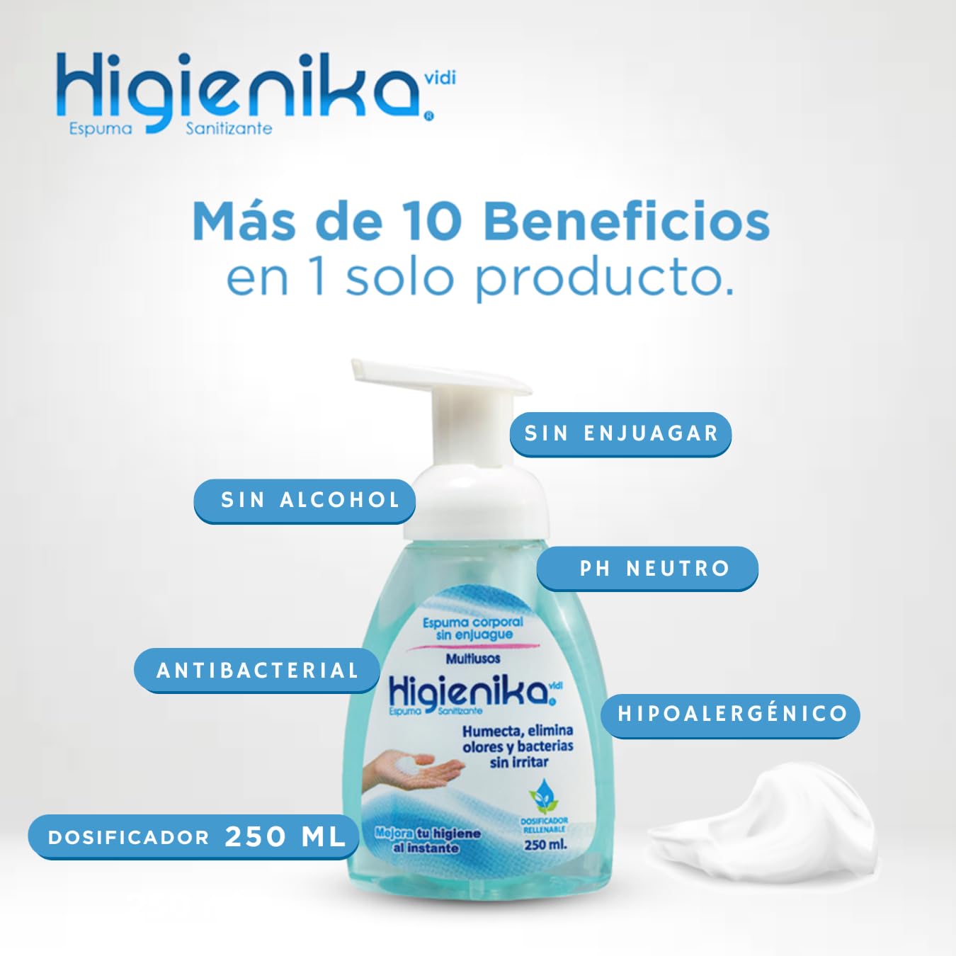 SOLUCIÓN HIGIENIKA - Higiene instantánea sin enjuague - Jabón antibacterial SIN alcohol, espuma baño en seco para personas en cama, elimina olores y bacterias (5 litros)