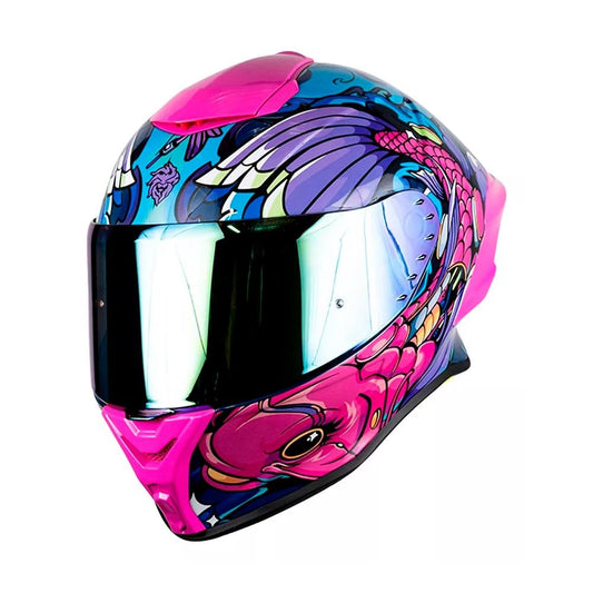 KOV Casco Buster KOI Rosa Deportivo AERODINAMICO para Moto Certificado Dot (L)