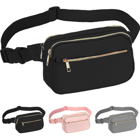Cangureras de Moda de Mujer,Riñonera Moda Deportiva con Bandolera Ajustable, Impermeable y Ligero RiñOnera Unisex Adecuado para Viajar, Hacer Senderismo, Correr, Montar En Bicicleta (Negro)