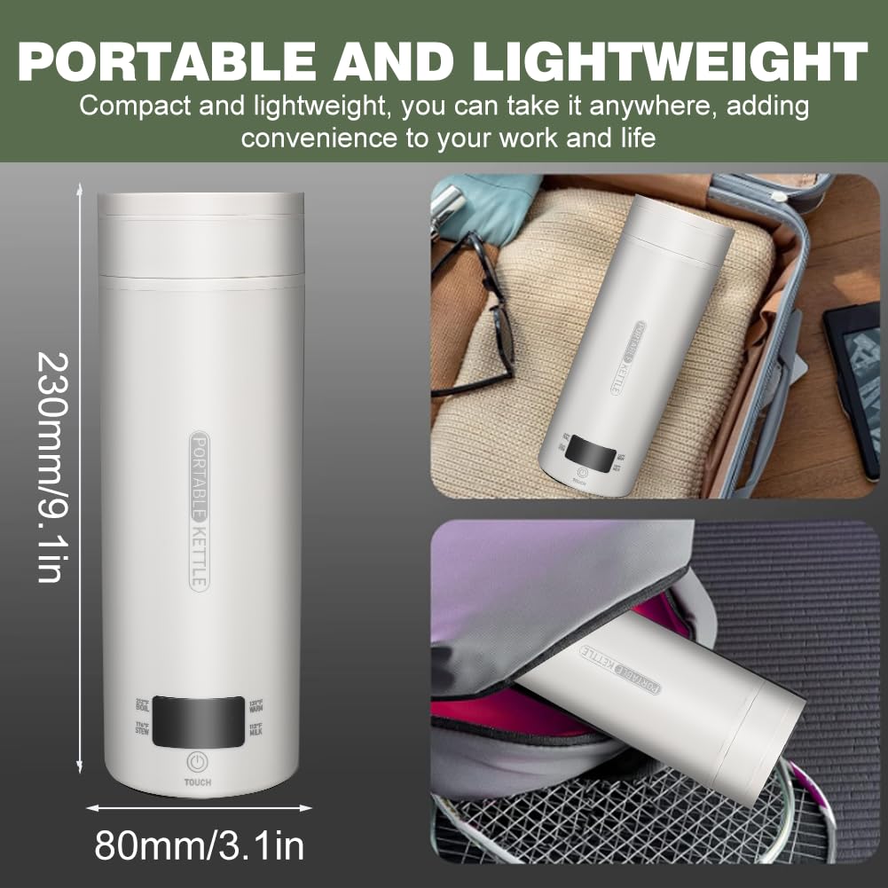 Haofy Hervidor de Agua Electrico Portatil, Pequeño Calentador Agua, Tea Maker Travel Kettle con 4 Preajustes Variables Caldera de Agua Caliente Personal de 500 Ml Enchufe de EE. UU. 120 V(Sellado)