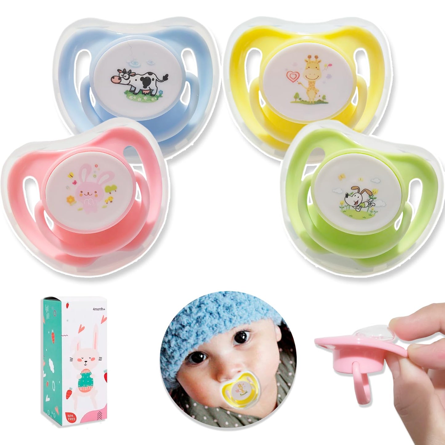 Chupón Ortodóntico Desarrolla Sentidos de tu Bebé con Tapa Protectora, Dibujos Animados, 1m+ (Rosa - Conejito)