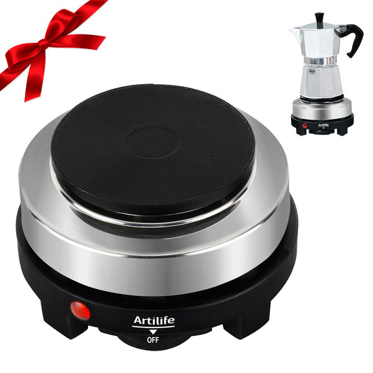 Artilife - Mini placa caliente pequeña de 500 W, placa caliente eléctrica pequeña de 500 W, mini estufa portátil, calentador eléctrico de cocina, tamaño perfecto para olla Moka 110 V