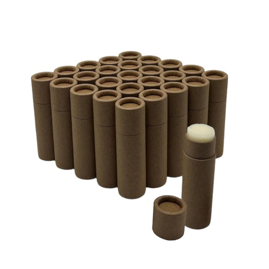 GreenWay - Tubos de bálsamo labial de cartón kraft de 8,5 g con tapas, paquete de 25 tubos de brillo labial recargables para bricolaje, recipientes de bálsamo labial, tubos de soporte vacíos, color café