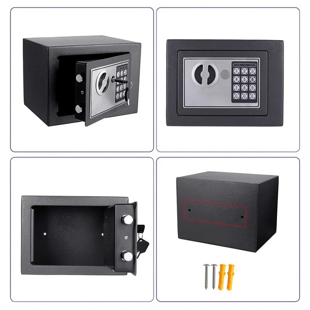 Feiniao Caja Fuerte Pequeña, Cajas Fuertes para Casa Oficina 23x17x17cm, Caja de Seguridad Digital con Teclado Contraseña y Llave, Caja Fuerte de Seguridad Alcancía Electrónica para Adultos de Acero