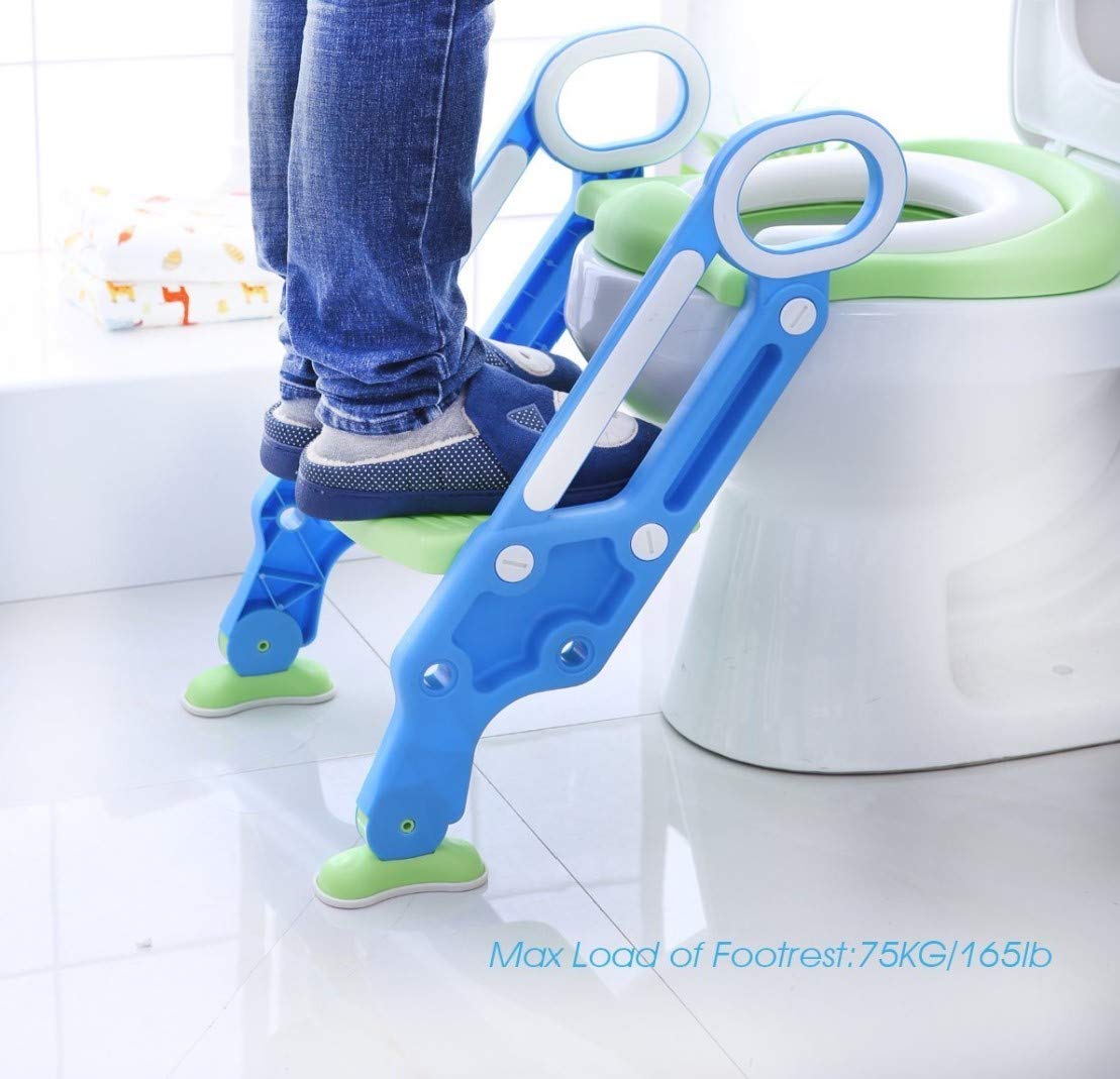 Asiento Entrenador para Inodoro PAPU BABY Verde Azul Acolchonado con Escalera
