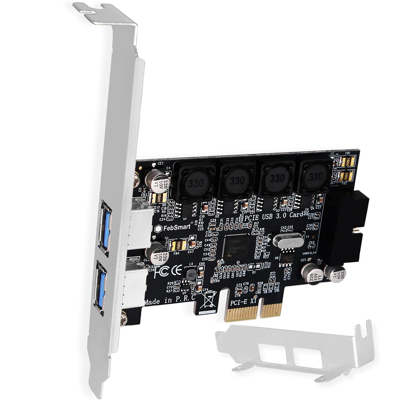 FebSmart 1 cabecera USB 3.0 de 19 pines y 2 puertos USB-A PCIE USB 3.0 tarjeta de expansión de 5 Gbps para PC de escritorio Windows y Linux, tecnología autoalimentada integrada, sin necesidad de fuente de alimentación adicional (FS-HA-Pro)