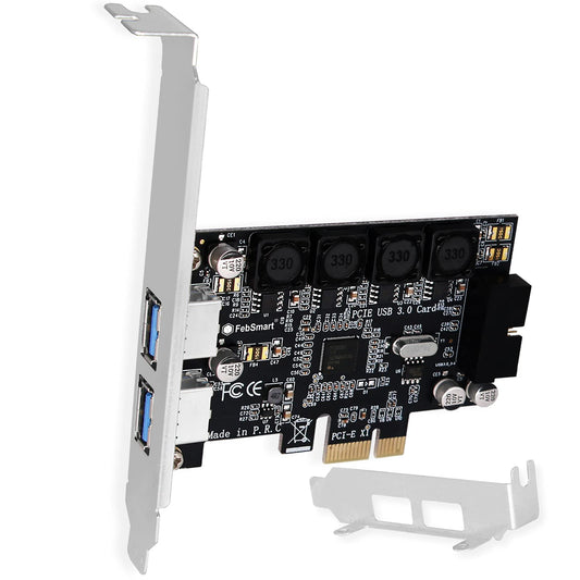FebSmart 1 cabecera USB 3.0 de 19 pines y 2 puertos USB-A PCIE USB 3.0 tarjeta de expansión de 5 Gbps para PC de escritorio Windows y Linux, tecnología autoalimentada integrada, sin necesidad de fuente de alimentación adicional (FS-HA-Pro)