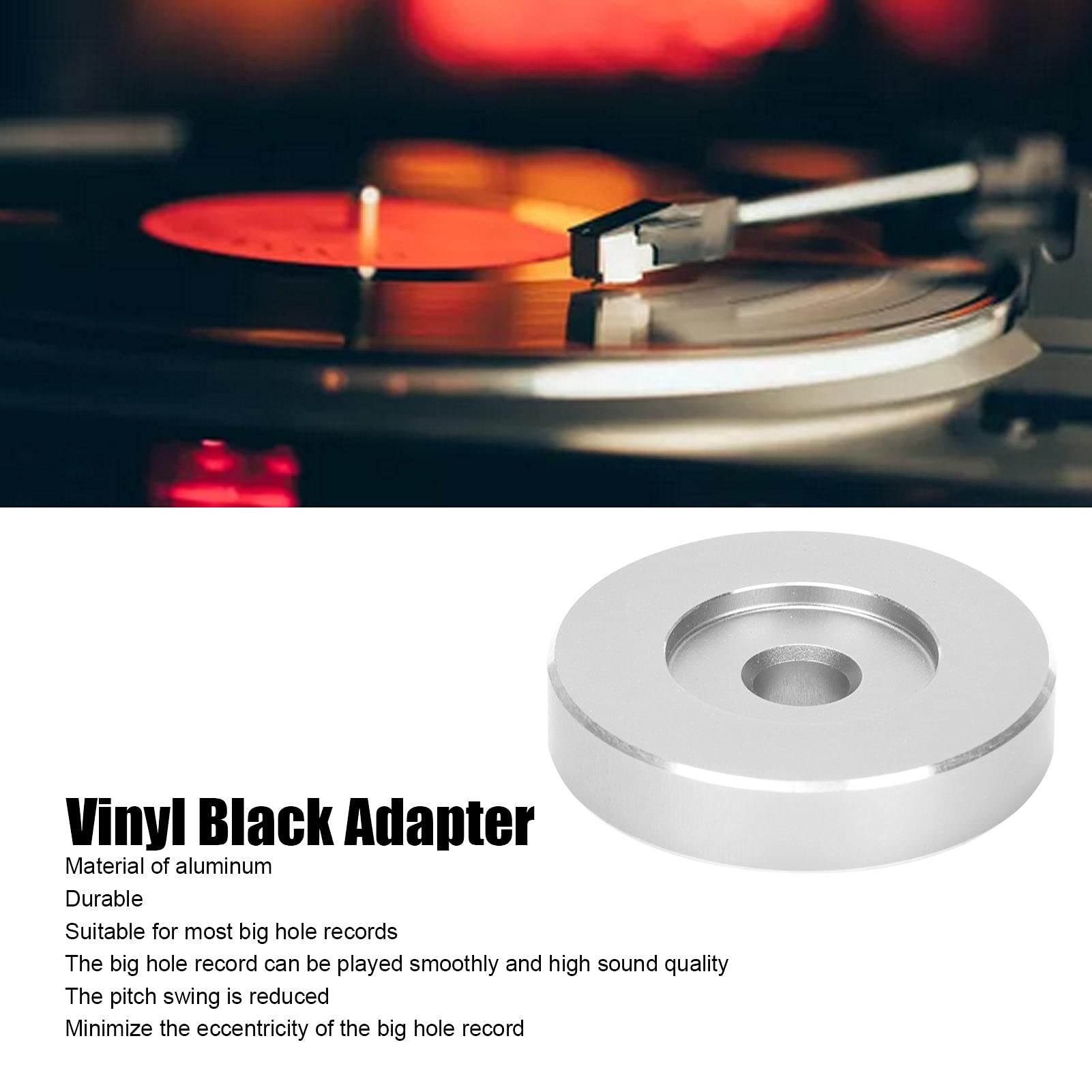 ciciglow Adaptador para Tocadiscos, 45 RPM,Hoja de Conversión de Orificios Grandes, Adaptador de Clip de Vinilo Negro, Adecuado para la Mayoría de los Discos de Orificios(Plata)