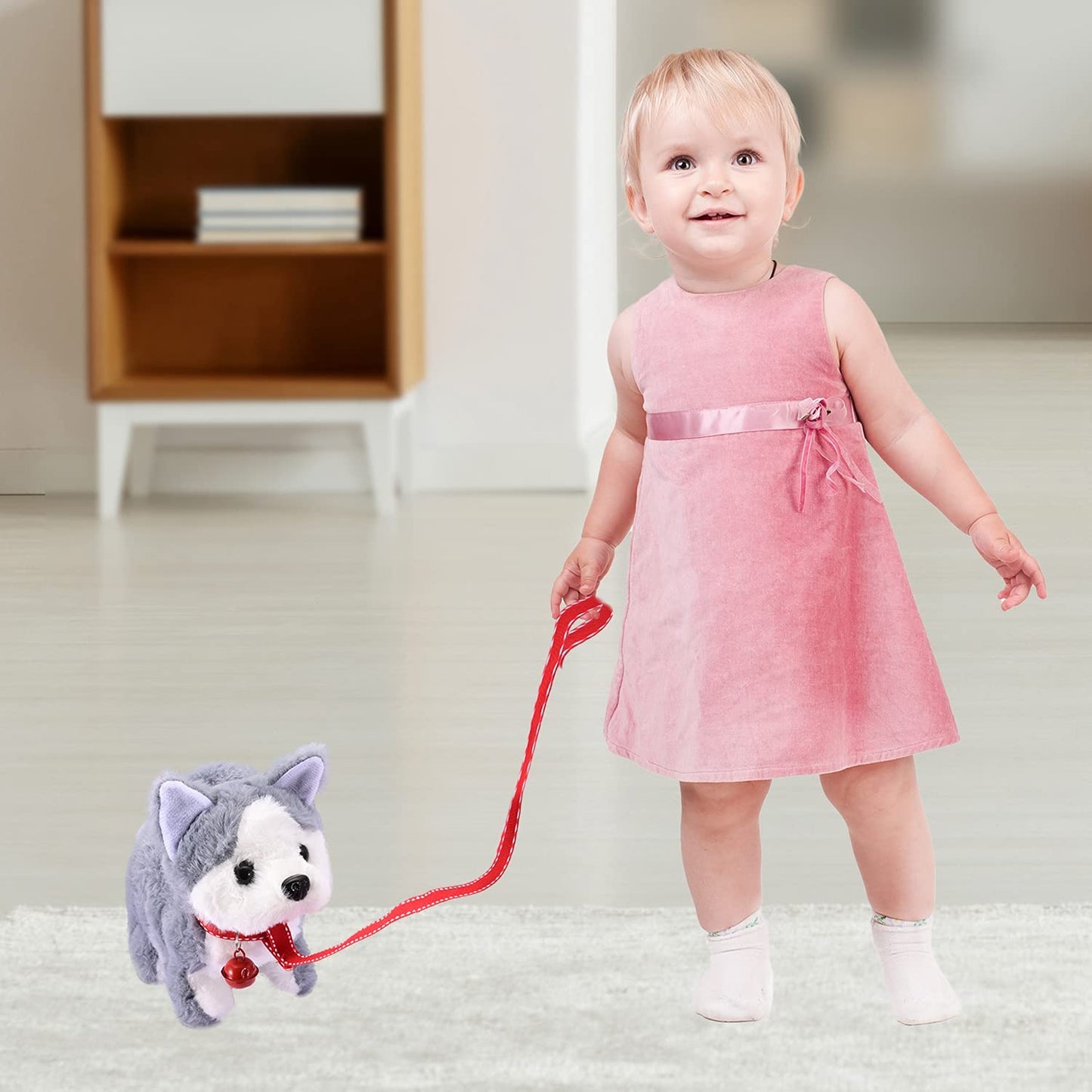 Juguete de Peluche Electrónico Interactivo WorWoder Husky para Cachorros para Caminar, Ladrar y Mover la Cola para Niños
