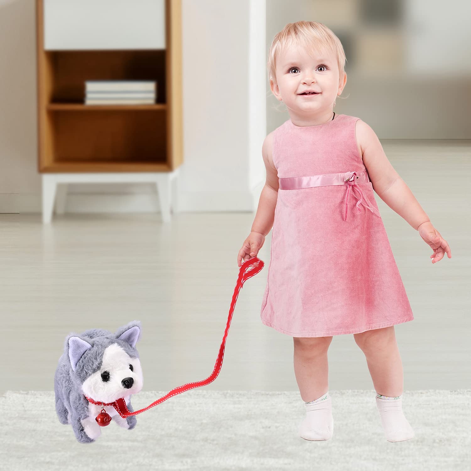 Juguete de Peluche Electrónico Interactivo WorWoder Husky para Cachorros para Caminar, Ladrar y Mover la Cola para Niños