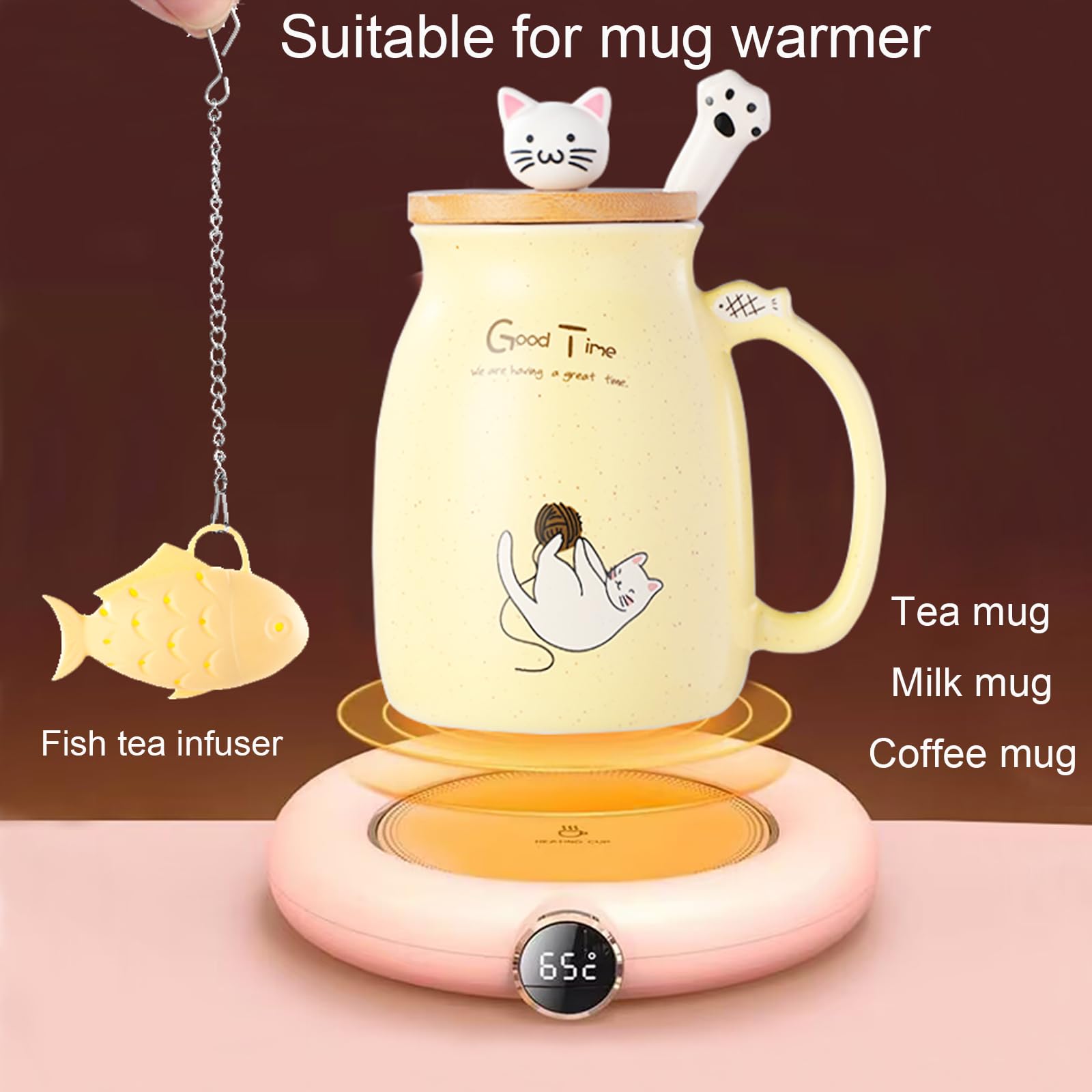 BigNoseDeer - Taza de té con infusor y tapa, taza de café de cerámica para gatos kawaii, taza de té, lindas cosas preparadas para gatos, regalos de cumpleaños, lindos regalos para mujeres y niñas (13