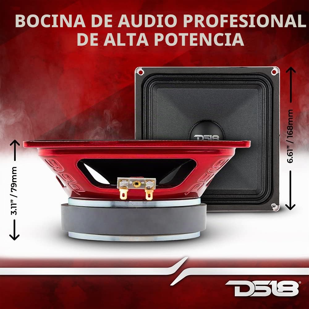Altavoz de Rango Medio DS18 Rojo 6.5x6.5 Pulgadas 500W 4 Ohmios