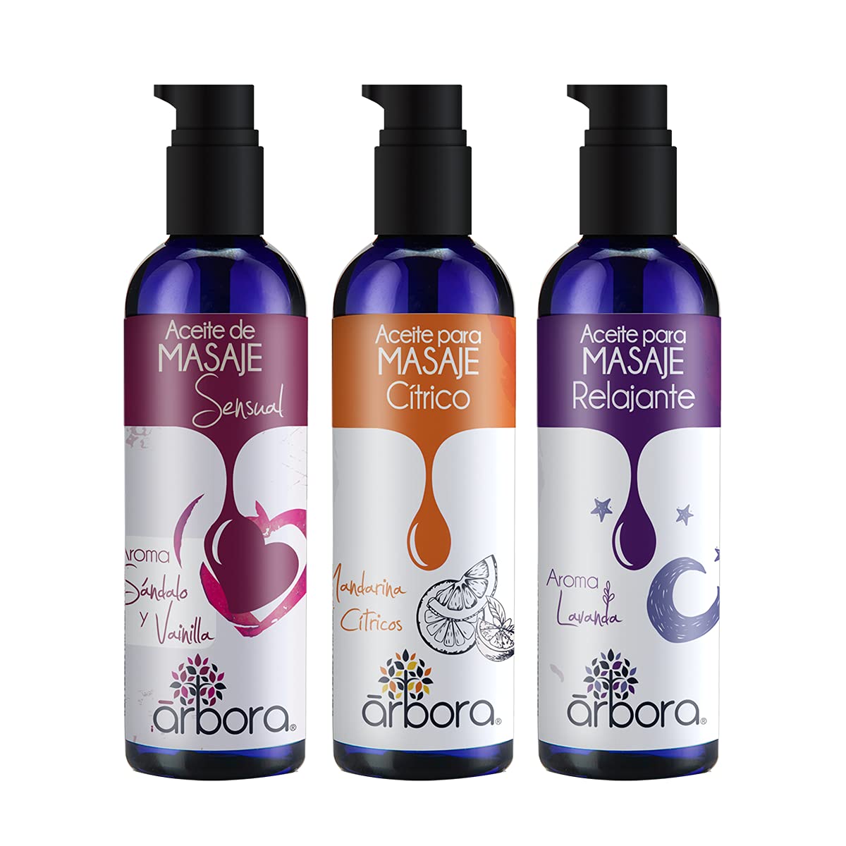 Set de Aceites para Masaje Árbora Sándalo Cítrico Lavanda con Esenciales Puros para Aromaterapia