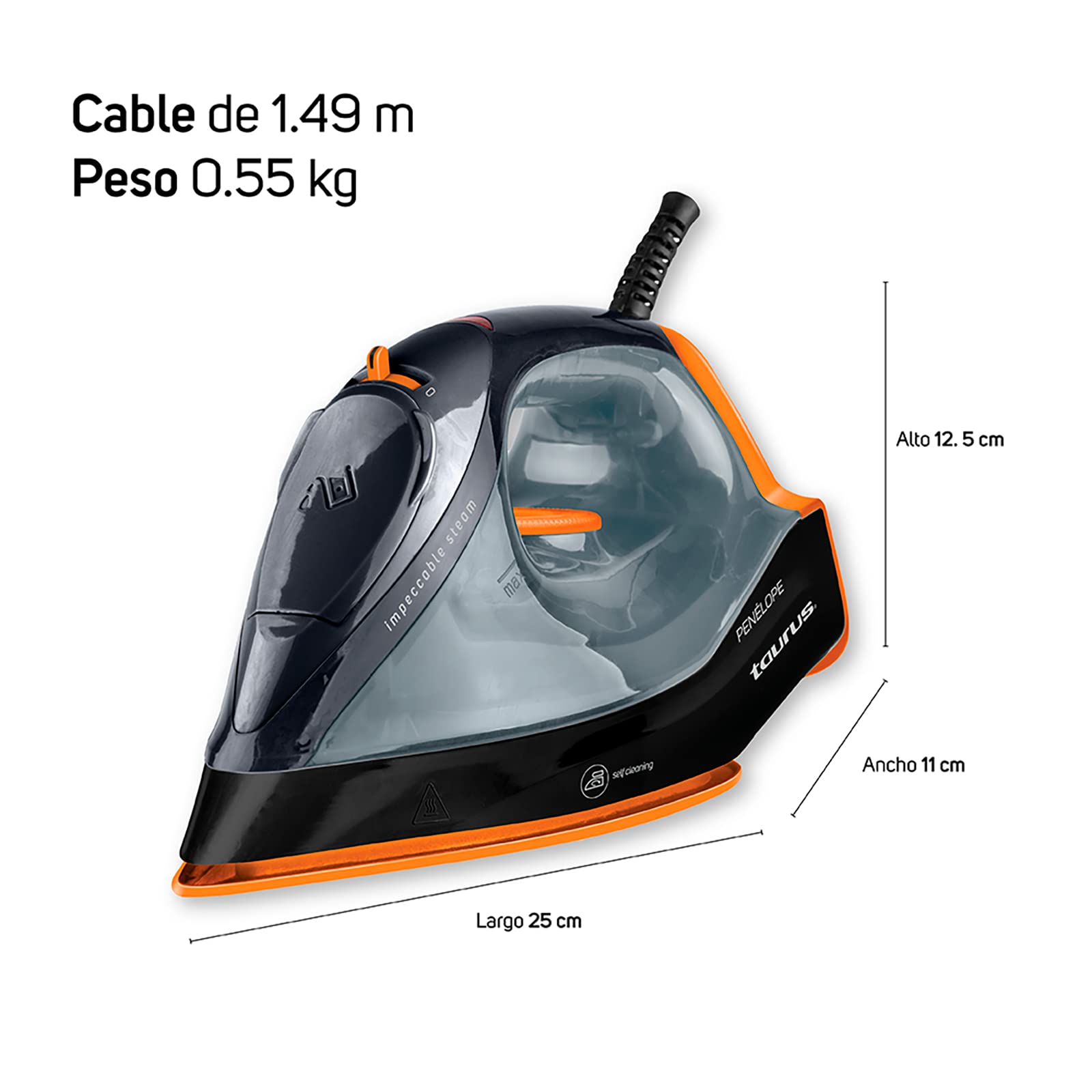 Plancha de Vapor Taurus Penelope Anti enredos Compacta con Suela Antiadherente y Control de Temperatura