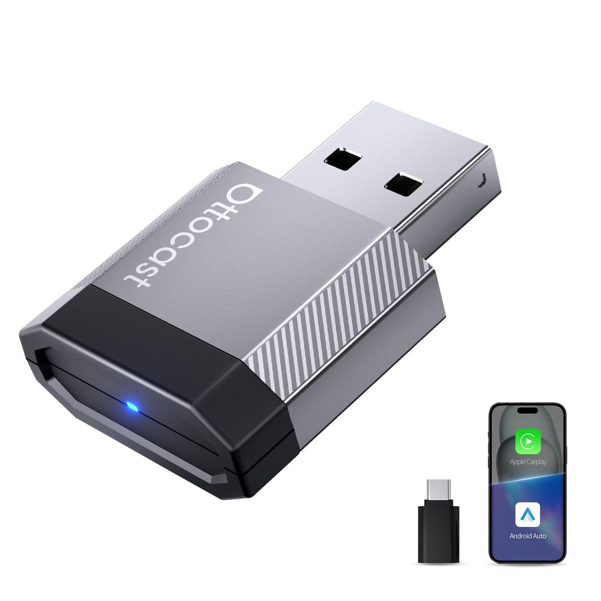 Adaptador Automático Inalámbrico Ottocast Mini Nova 2 en 1 con Reconexión Rápida y Diseño Compacto para Iphone Ios 10+