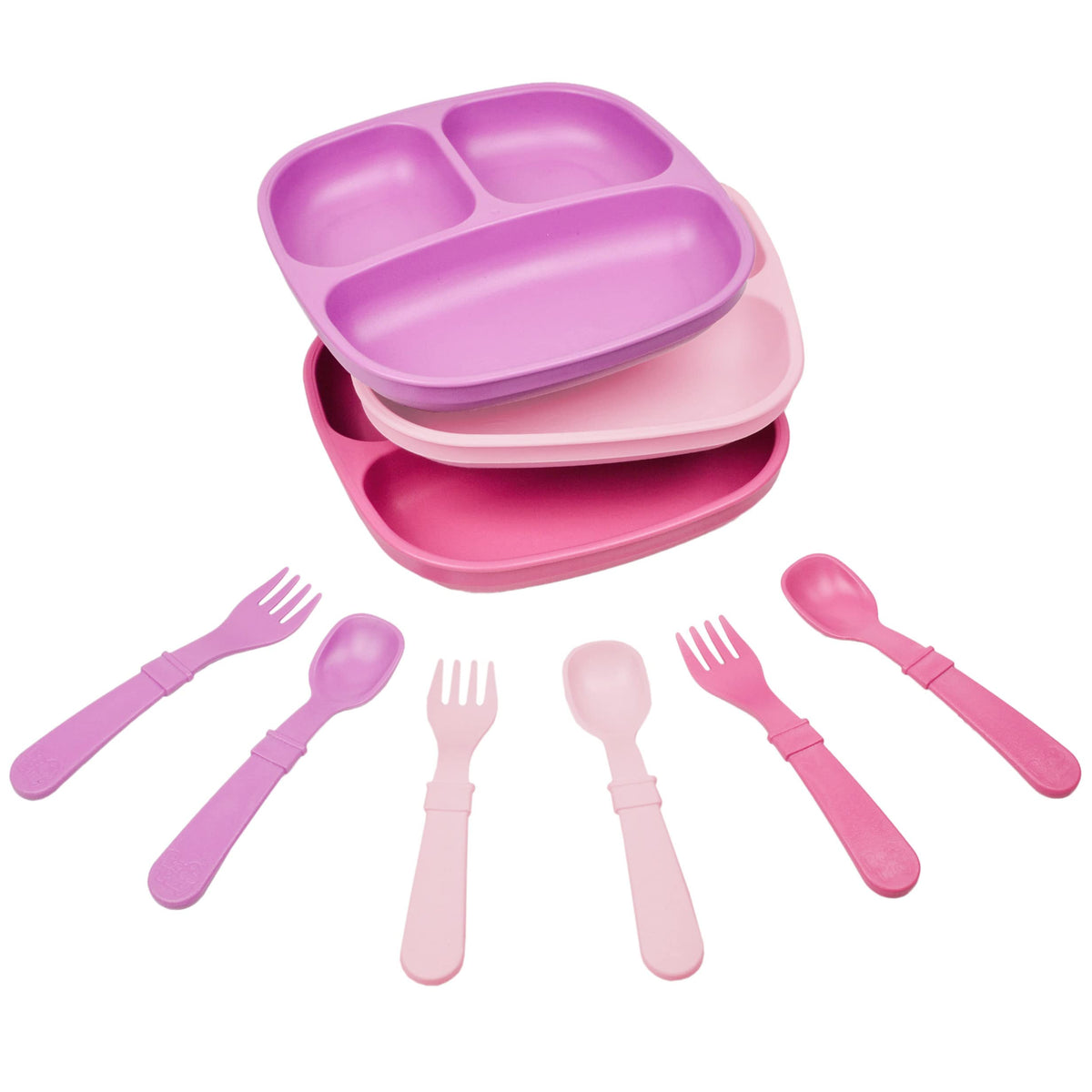 Re-Play Juego de platos y utensilios divididos de 3 x 3 pulgadas, juego de tenedores y cucharas para niños pequeños, apto para lavaplatos y microondas, fabricado en Estados Unidos, princesa