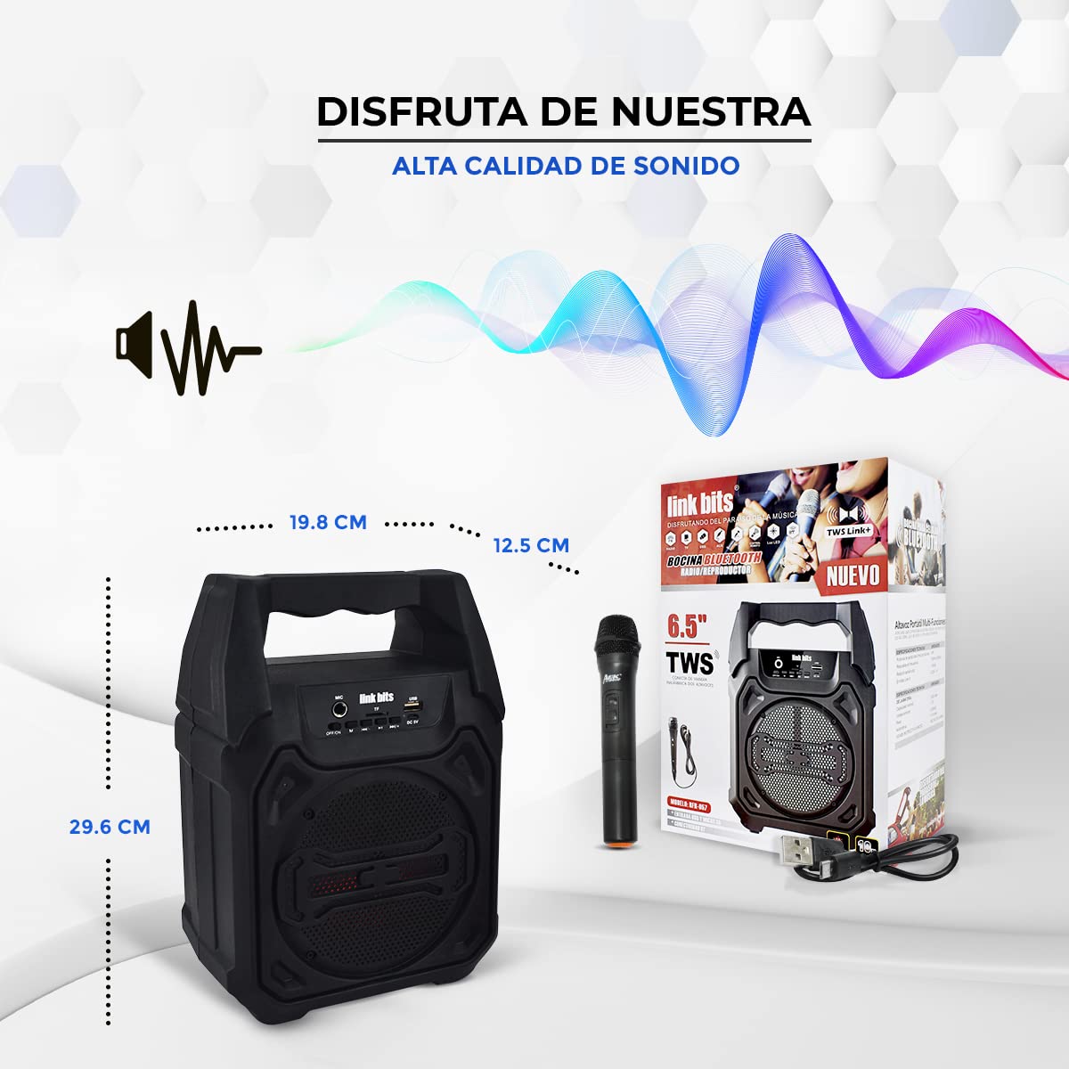 LINK BITS SA674T Bocina Bluetooth inalámbrica, TWS Bocinas Portátil,micrófono alámbrico y Sonido Estéreo,para iPhone Android.