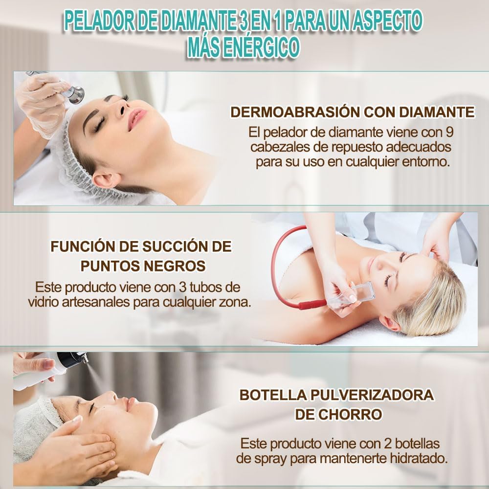 Máquina de Microdermoabrasión 3 en 1, Equipo para El Cuidado de La Piel Facial en El hogar, Equipo de Dermoabrasión Facial, Equipo de Dermoabrasión, Dermoabrasión