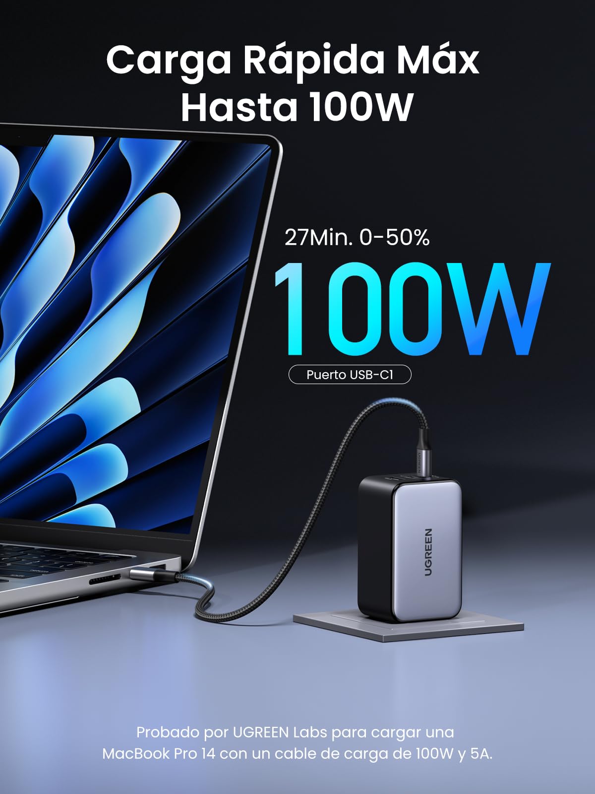 Cargador Tipo C UGREEN Nexode X Serie Blanco 100W 3 Puertos GaN PPS para Galaxy S25/MacBook Pro/iPhone 16