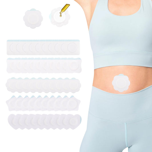 BOXOB 50 Pzs Faja para el Ombligo con Aceite de Ricino, 5 Estilos Autoadhesivas de Algodón Antifugas Muy Absorbentes con Forma Corazón Estrella y Flor Orgánicas
