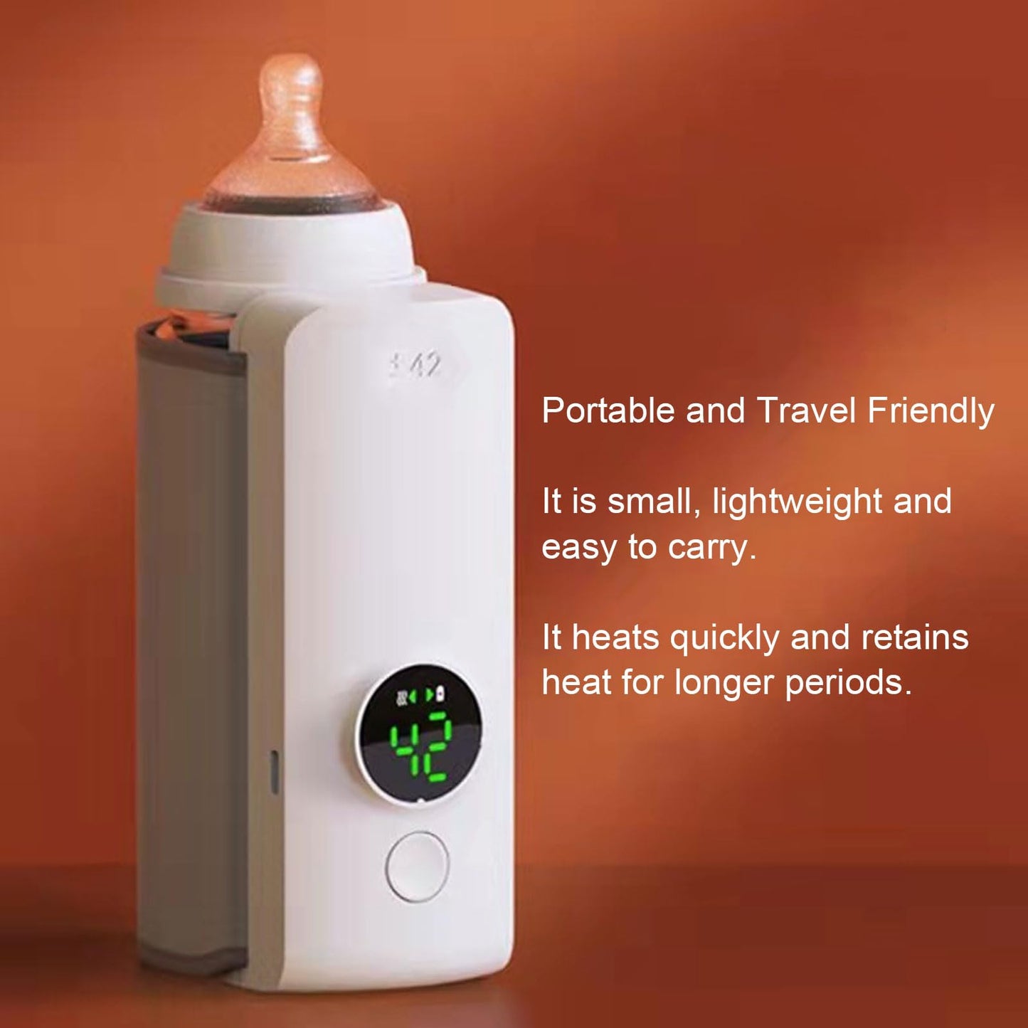 Calentador de Biberones Portátil para Viajes, Calentador de Biberones Recargable, Calentador de Leche Infantil Portátil Inalámbrico, Batería de 6000 MAh, Pantalla Digital de