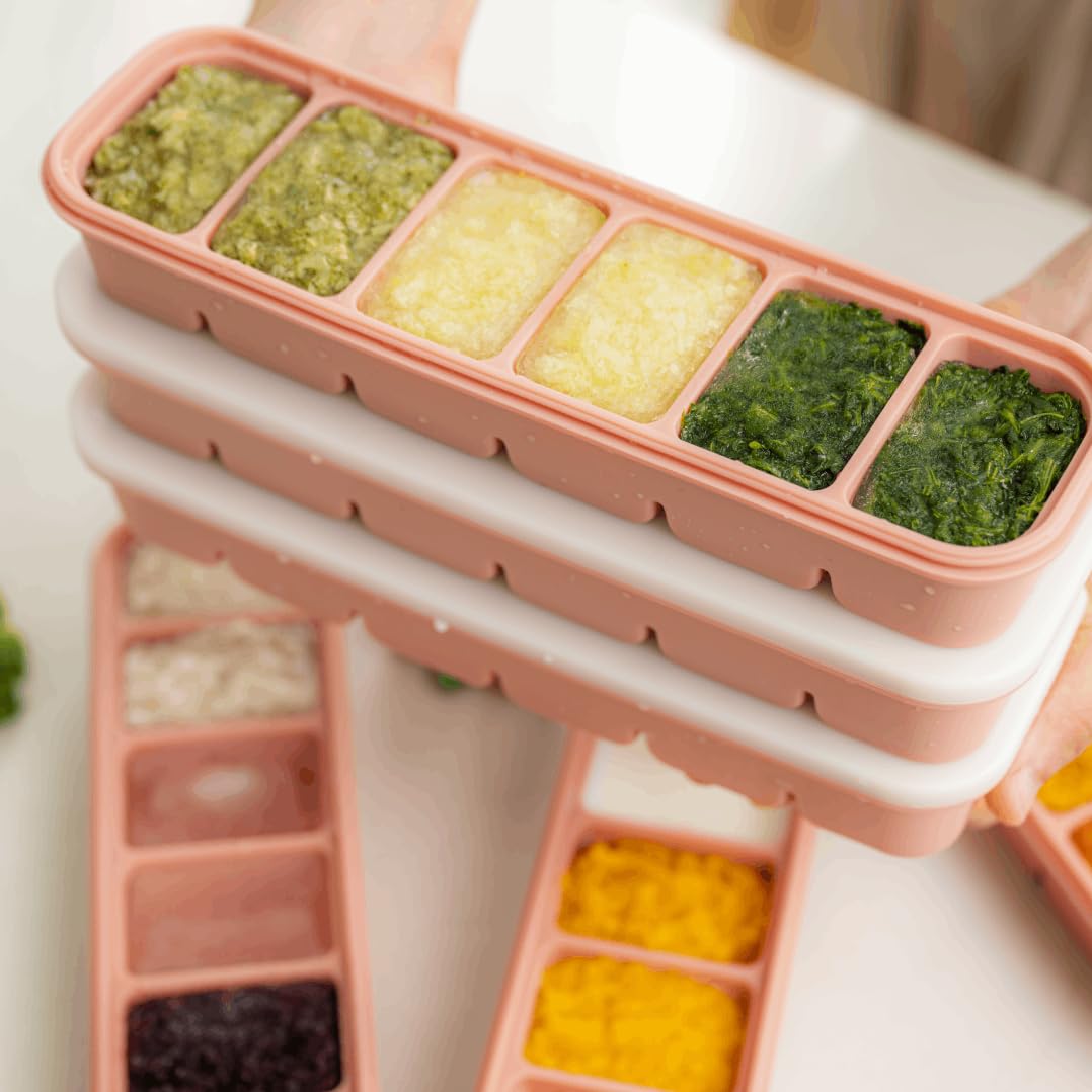 AGUARD MOMOBIN - Bandeja de silicona para congelar, fabricada en Corea, preparación de comidas, bandejas de almacenamiento de alimentos con tapas para purés, sopas, alimentos sólidos, frutas