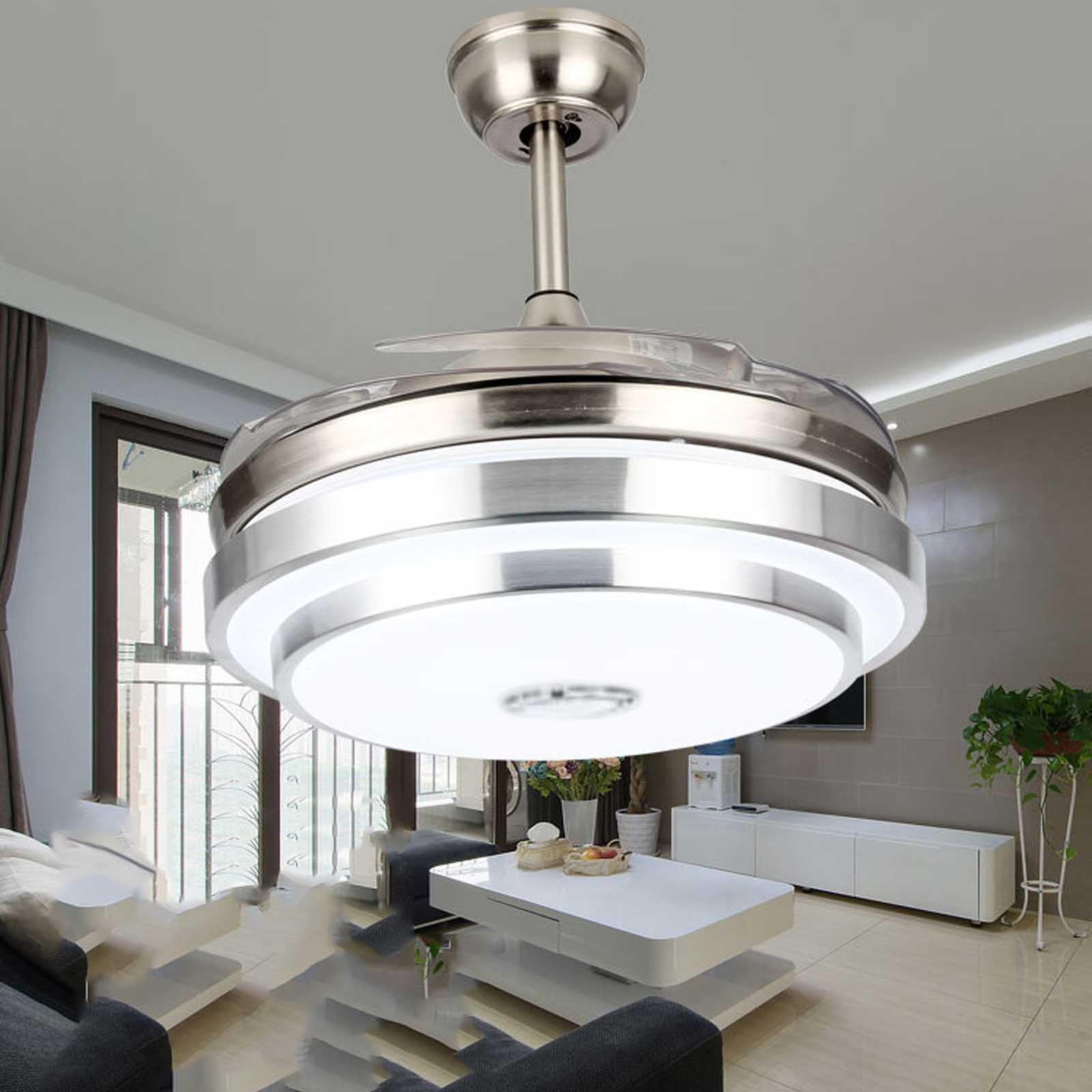 Ventilador de Techo con Luz LED y Control Remoto de 42 Pulgadas con Hoja Invisible Luz Fría Cálida y Neutral Silencioso 3 Velocidades