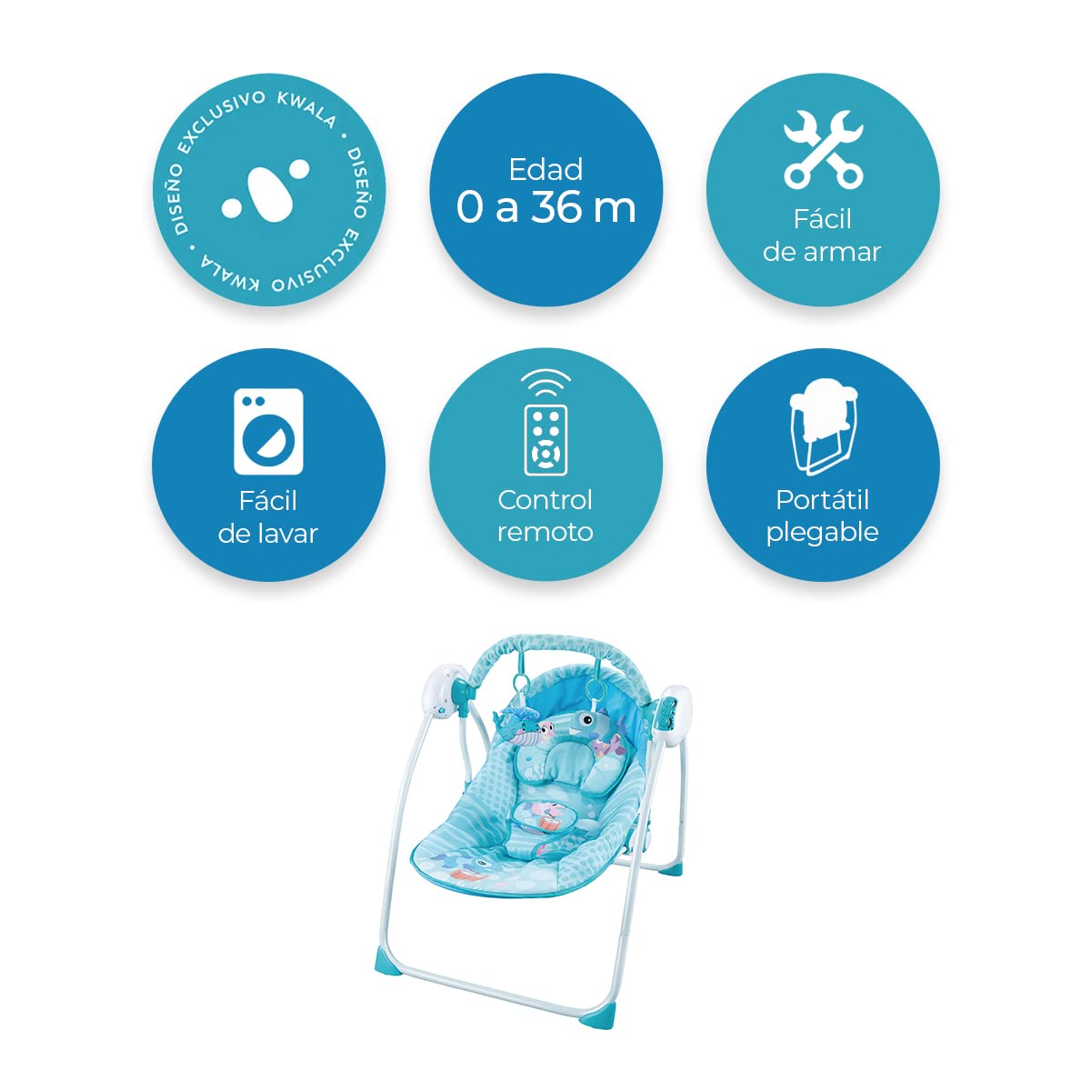 Silla Mecedora Eléctrica Raganet Azul con Control Remoto y Mosquitero para Bebés