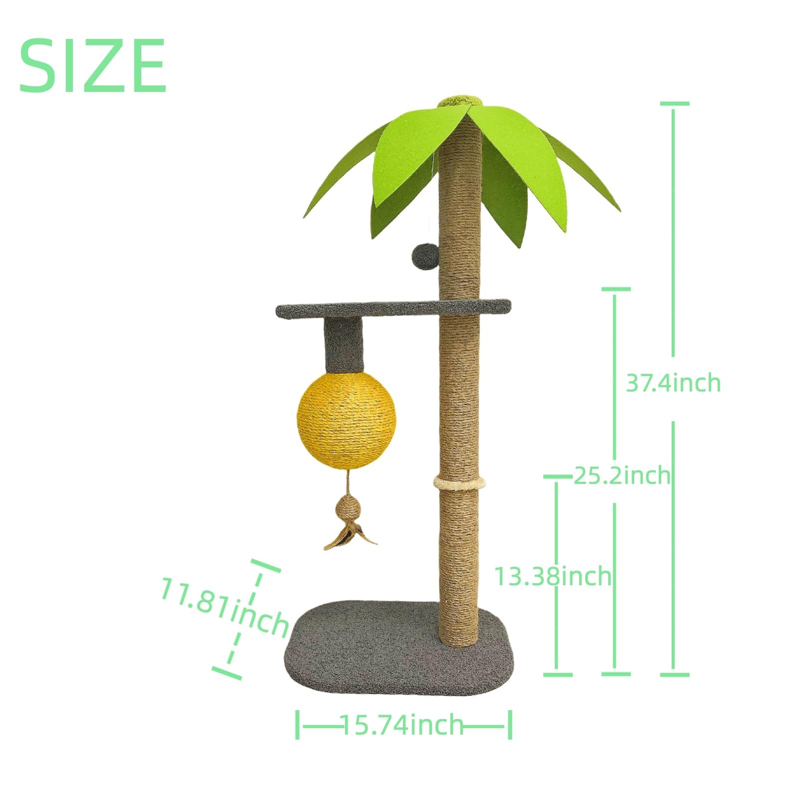 BUIMIT - Rascador de palmera personalizable para gatos con altura ajustable, poste rascador para gatos con base resistente y bola colgante, poste rascador para gatos con cuerda de sisal para gatos de
