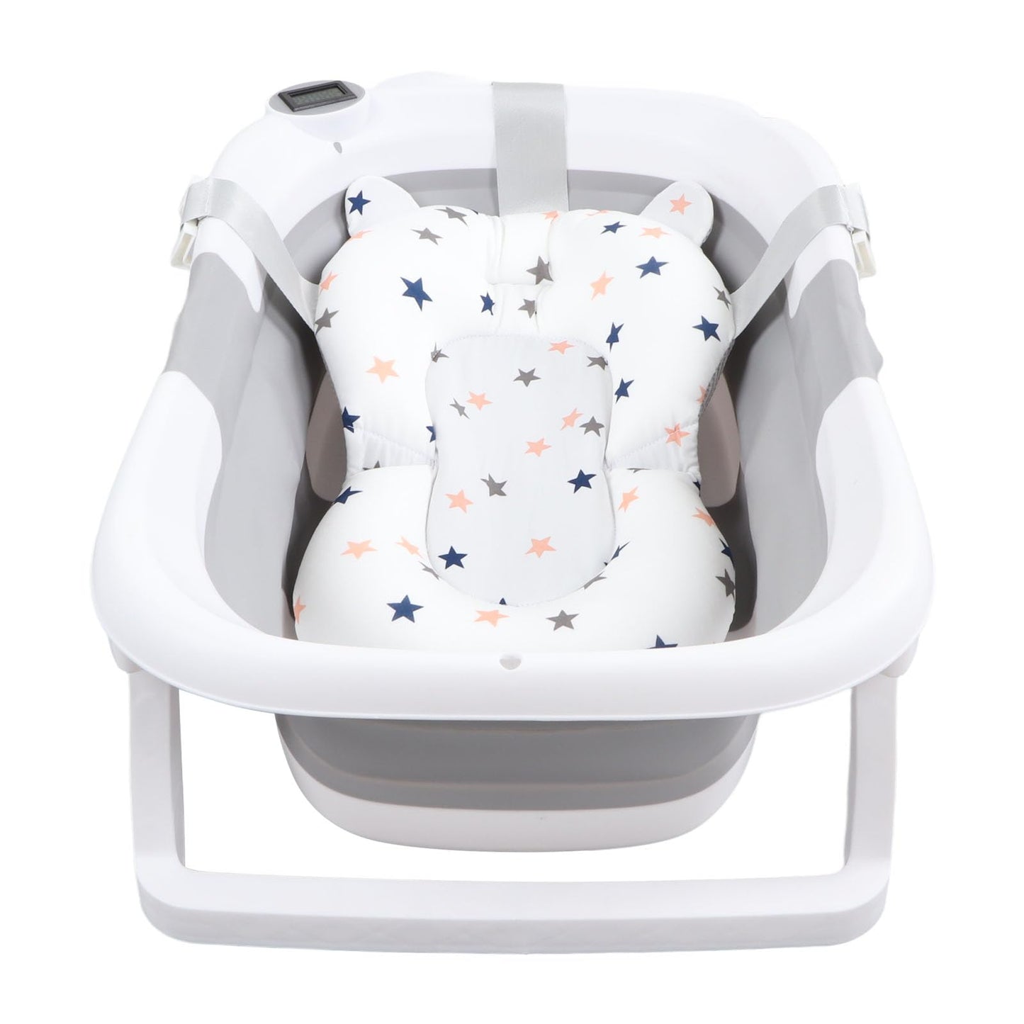 Bañera para Bebé, Tina de Baño para Bebe Bañera Plegable para Bebe Bañera Portatil Termómetro Orificio de Drenaje Bañera de Viaje Portátil Bañera de Lavado para Bebés y Niños (Gris)