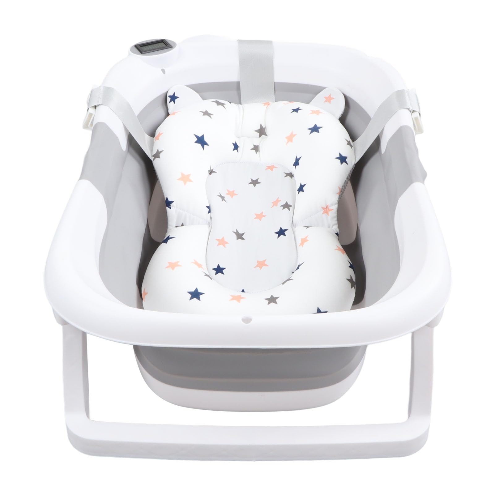 Bañera para Bebé, Tina de Baño para Bebe Bañera Plegable para Bebe Bañera Portatil Termómetro Orificio de Drenaje Bañera de Viaje Portátil Bañera de Lavado para Bebés y Niños (Gris)