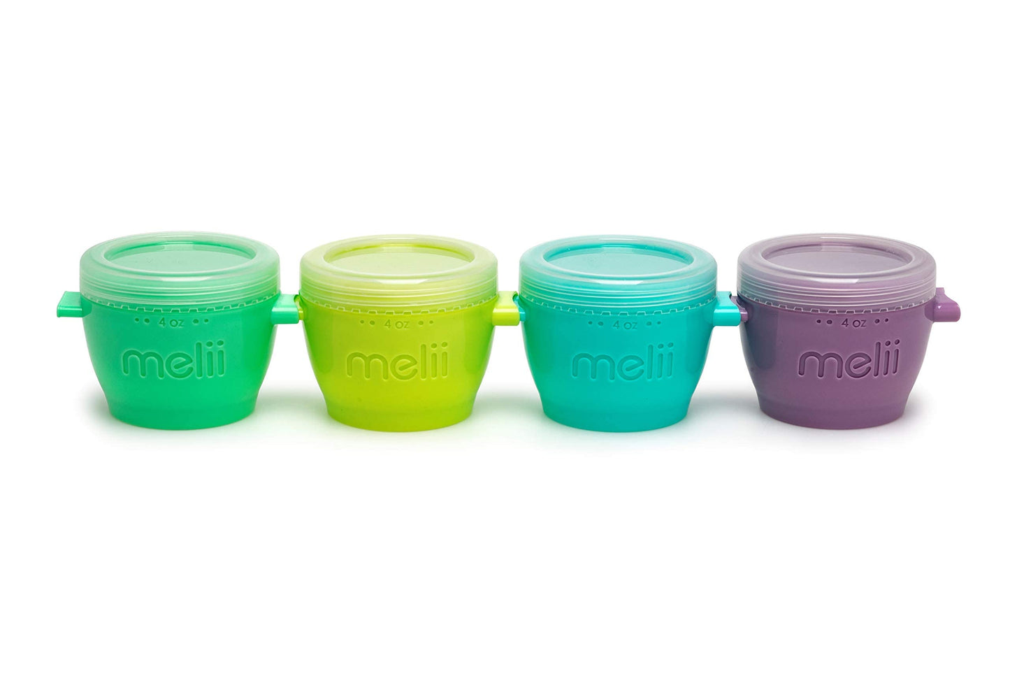 melii Snap & Go Recipientes de almacenamiento de alimentos para bebés | Paquete de 4 de 4 oz, recipientes apilables para aperitivos con tapas herméticas, sin BPA, tazas reutilizables para alimentos de