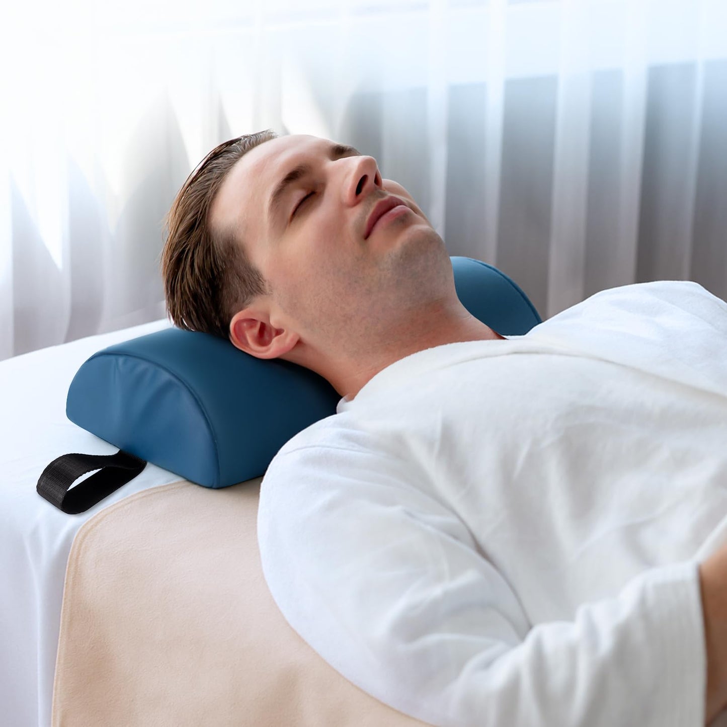 Almohada Noverlife Medio Redondo 14 x 6 x 3 Pulgadas con Asa de Correa de Cuero Sintético