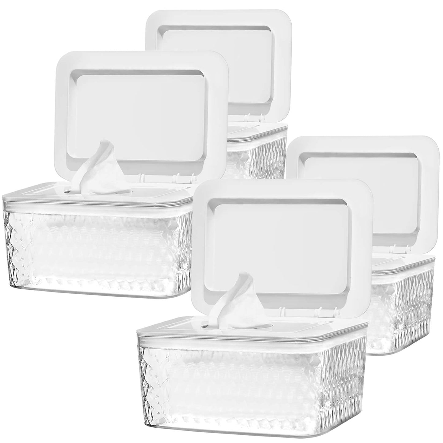 HSWT Juego de 4 Dispensadores de Toallitas - Dispensador de Toallitas con Sello - Soporte para Caja de Toallitas para Baño - Mantiene las Toallitas Frescas, a Prueba de Polvo y Antideslizante