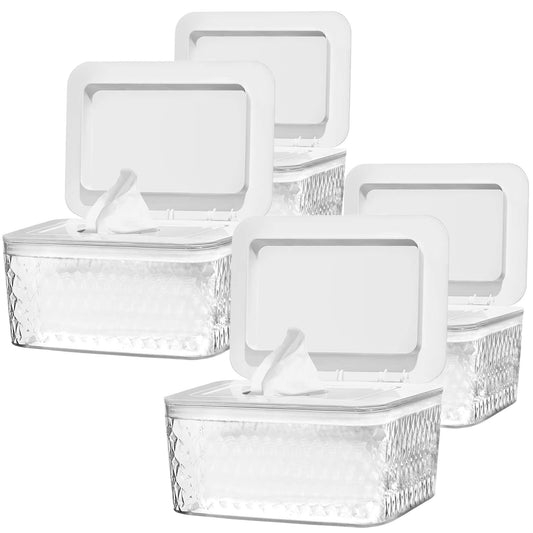 HSWT Juego de 4 Dispensadores de Toallitas - Dispensador de Toallitas con Sello - Soporte para Caja de Toallitas para Baño - Mantiene las Toallitas Frescas, a Prueba de Polvo y Antideslizante