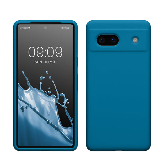 kwmobile Carcasa Compatible con Google Pixel 7a Funda - Case TPU y Silicona antigolpes - Apto Carga inalámbrica - Azul océano