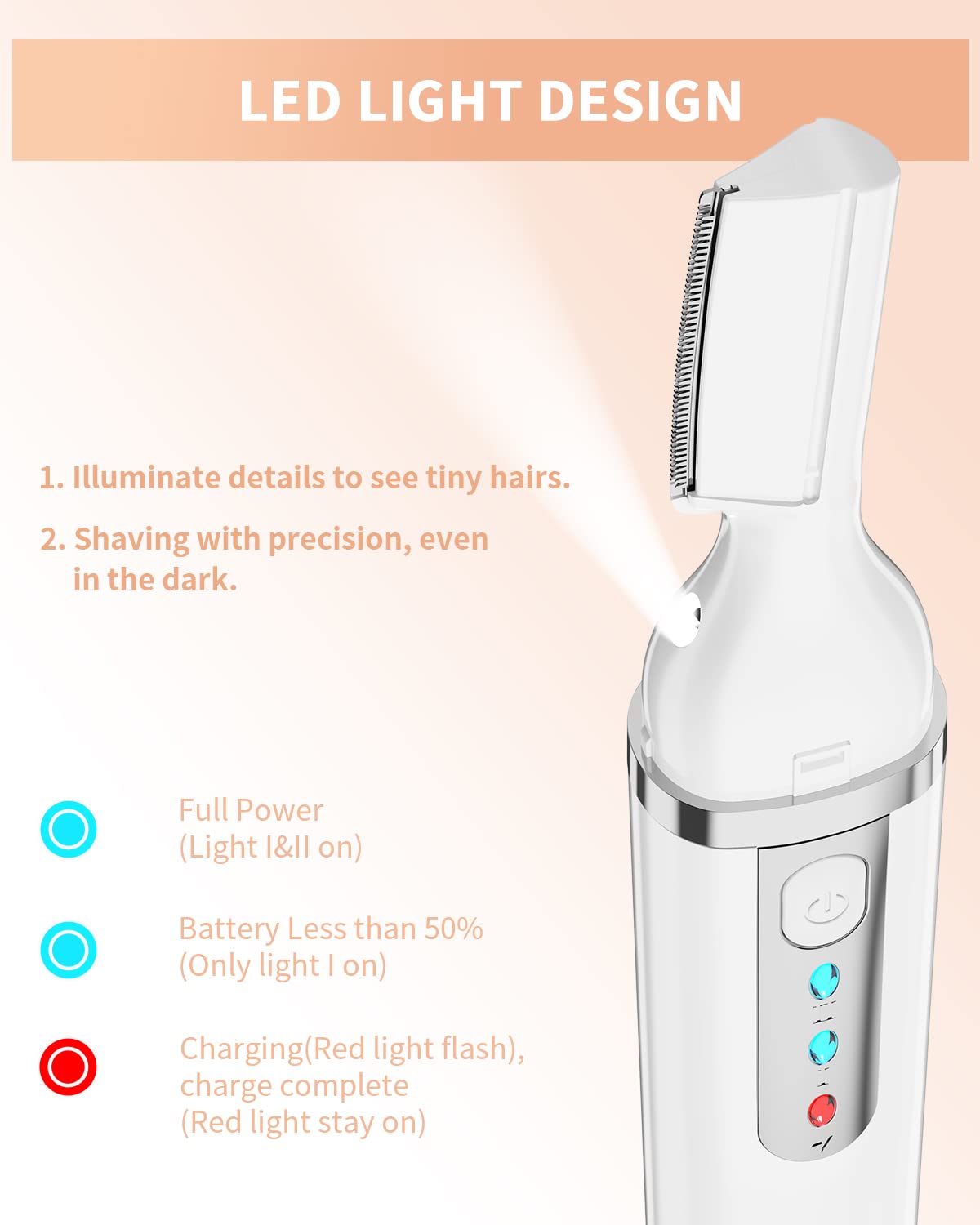 Cortadora de cejas, maquinilla de afeitar eléctrica de cejas para mujeres y hombres, recargable luz LED indolora, removedor de vello facial con cuchilla de repuesto para cara, labios, cuello, piernas