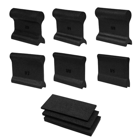 POWERTEC 71441 - Juego de empuñaduras flexibles para lijadoras de contorno con 3 almohadillas de espuma flexibles y 6 empuñaduras de perfil para lijado de perfiles convexos y cóncavos
