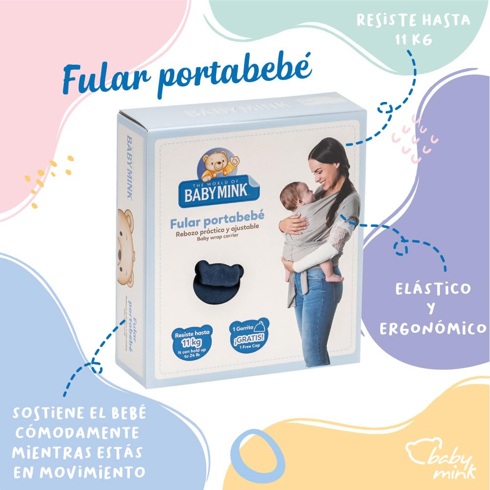 Baby Mink Fular Portabebé para Recién Nacido, Rebozo Ergonómico Suave para Cargar Bebé (Azul Marino)
