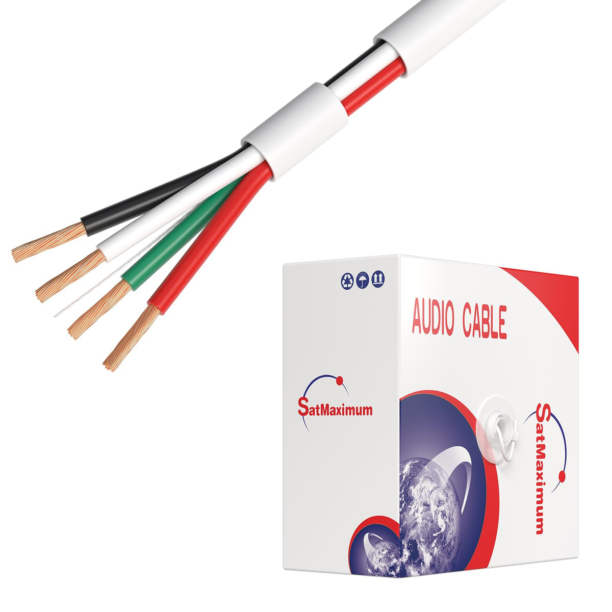Cable de Altavoz Cables Direct Online 250 Pies Aluminio Recubierto de Cobre 4 Conductores con Caja de Fácil Extracción para Interiores
