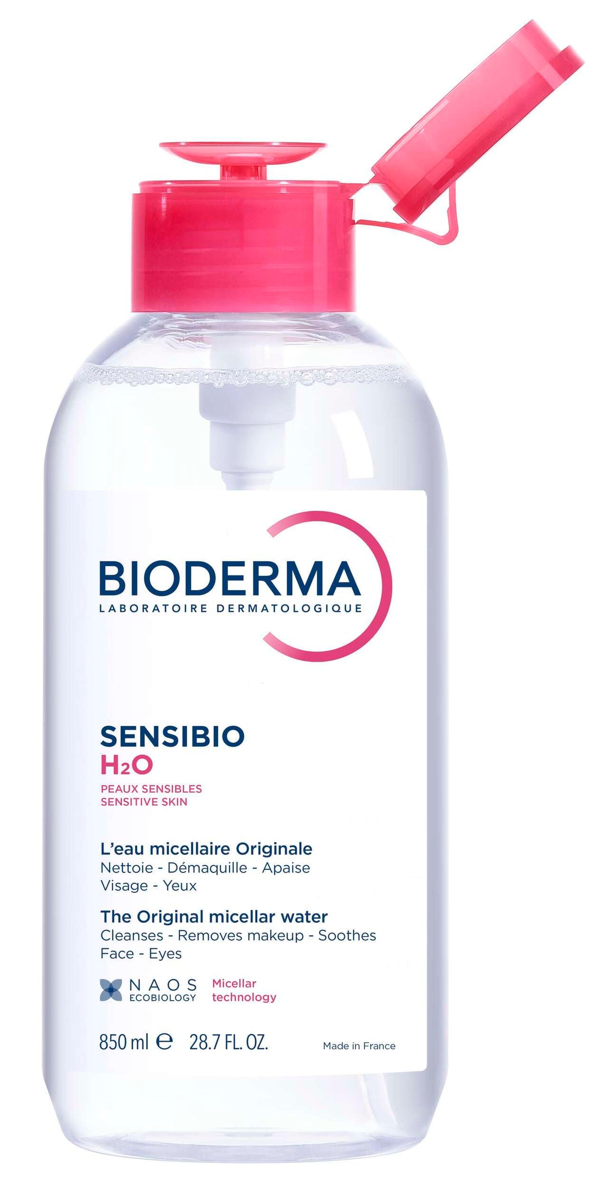 BIODERMA | Agua Micelar Sensibio H2O Pump | Desmaquillante para Piel Sensible, Calma y Reduce la Irritación 850 ml