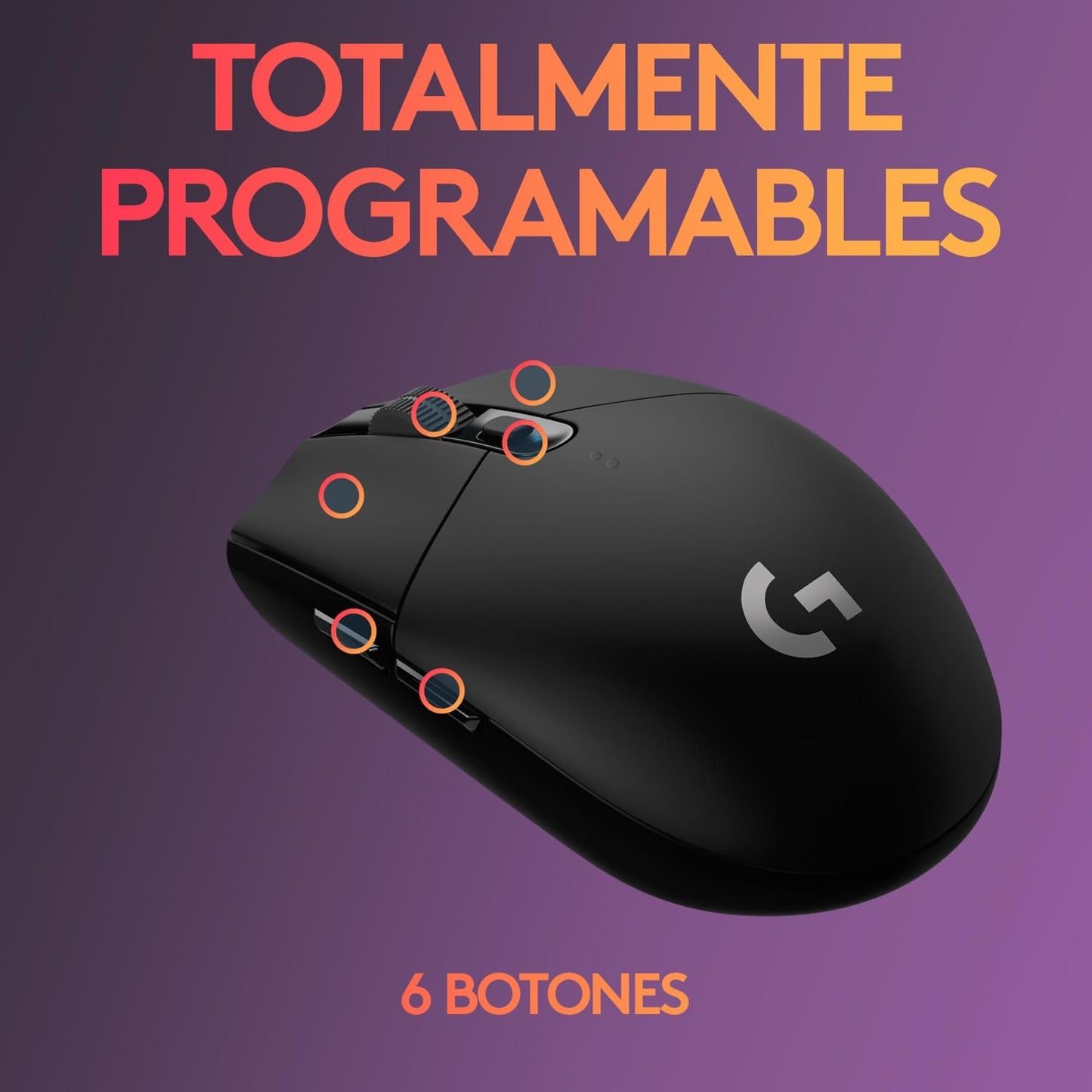 Logitech G305 LIGHTSPEED Mouse Gaming Inalámbrico, Sensor HERO 12K, 12,000 DPI, Batería de 250h, 6 Botones Programables, Memoría Integrada, PC/Mac - Negro
