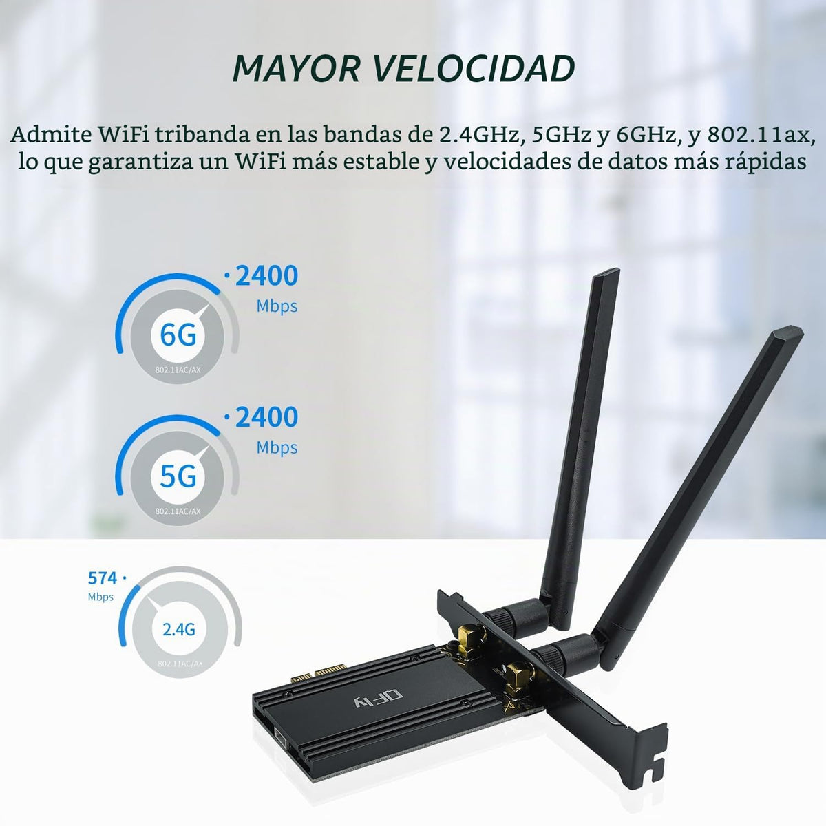 Tarjeta WiFi PanShi Tri-Band 5400Mbps WiFi 6E 6GHz PCIe BT 5.2 AX210 WLAN inalámbrico con MU-MIMO y OFDMA Compatible con Windows 10/11