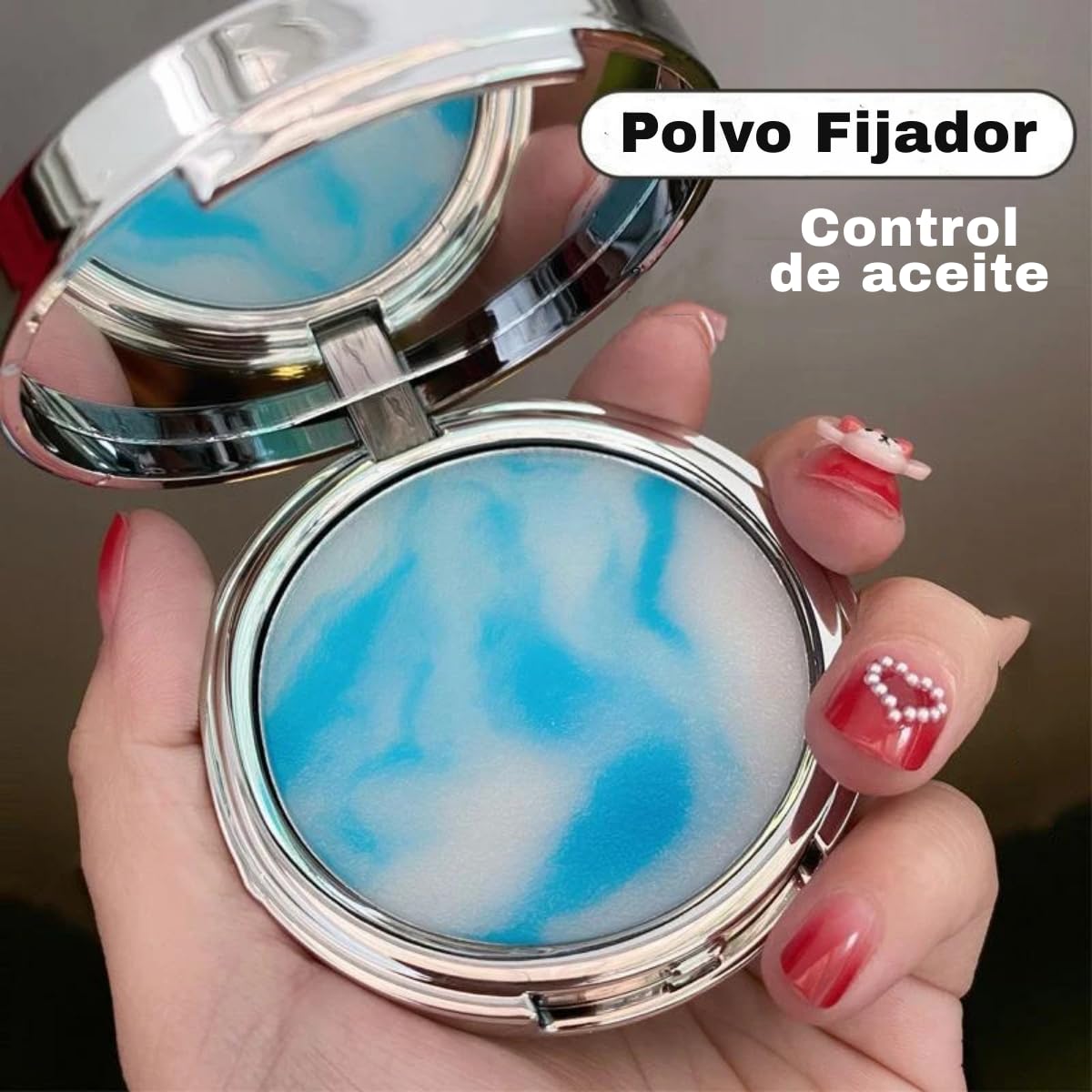 Polvo Matificador Cremoso Lavanda Maquillaje Mate Candy Bella Textura Seda Control de Aceite Elimina Brillo Facial Larga Duracion (Celeste 2pz, Único)