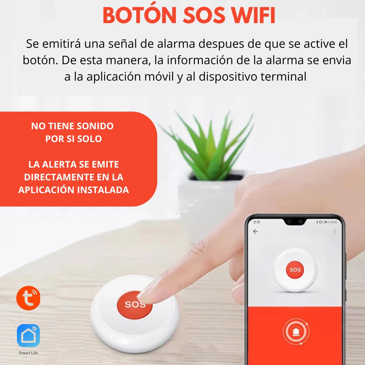 Botón de Pánico SOS Inalámbrico WiFi para Sistema de Alarma, Compatible con Smart Life y Tuya Smart, Alerta de Emergencia, Portátil, Fácil Instalación, Cobertura WiFi, Uso en Casa, Oficina y Negocio