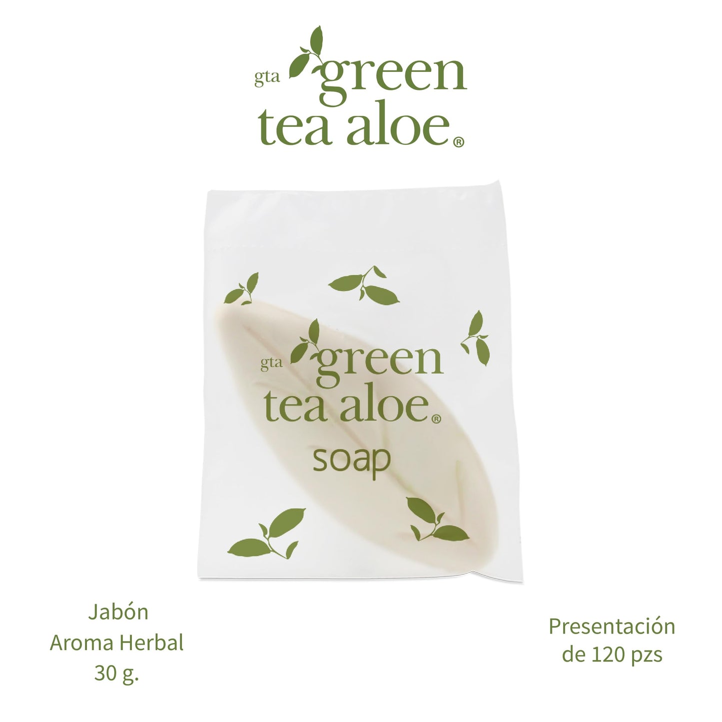 Green Tea Aloe Jabón de Hoja con Aroma Herbal, 30 g, Amenidades Hoteleras, 120 Unidades